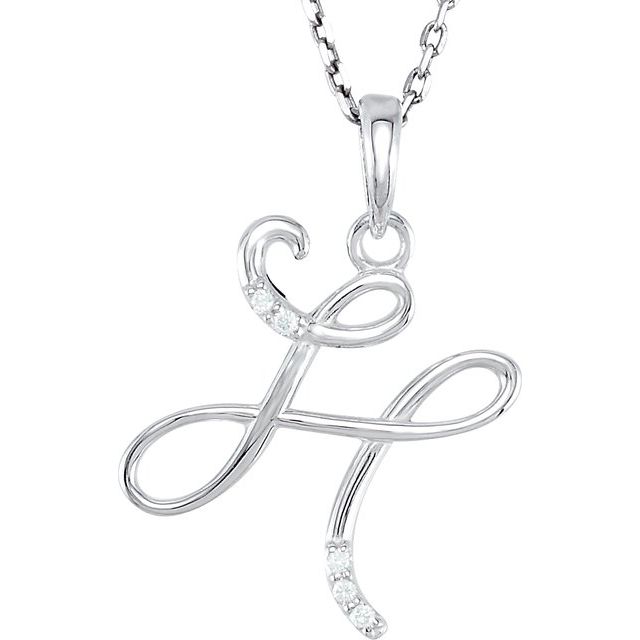 14K White Gold .025 CTW Natural Diamond Initial H 18" Necklace