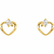14K Yellow Imitation White Cubic Zirconia Youth Heart Earrings