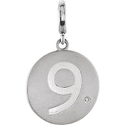 Sterling Silver .005 CT Natural Diamond Numeral 9 Charm
