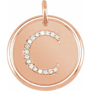 14K Rose .06 CTW Natural Diamond Posh Mommy? Initial C Pendant