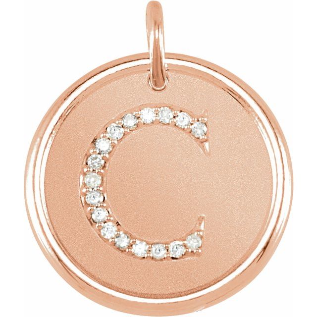 14K Rose .06 CTW Natural Diamond Posh Mommy? Initial C Pendant