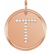 14K Rose .07 CTW Natural Diamond Posh Mommy? Initial T Pendant