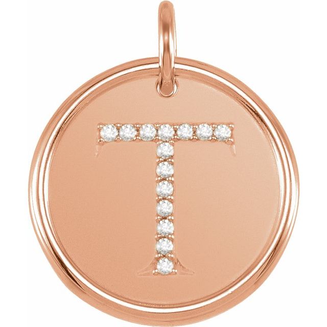 14K Rose .07 CTW Natural Diamond Posh Mommy? Initial T Pendant