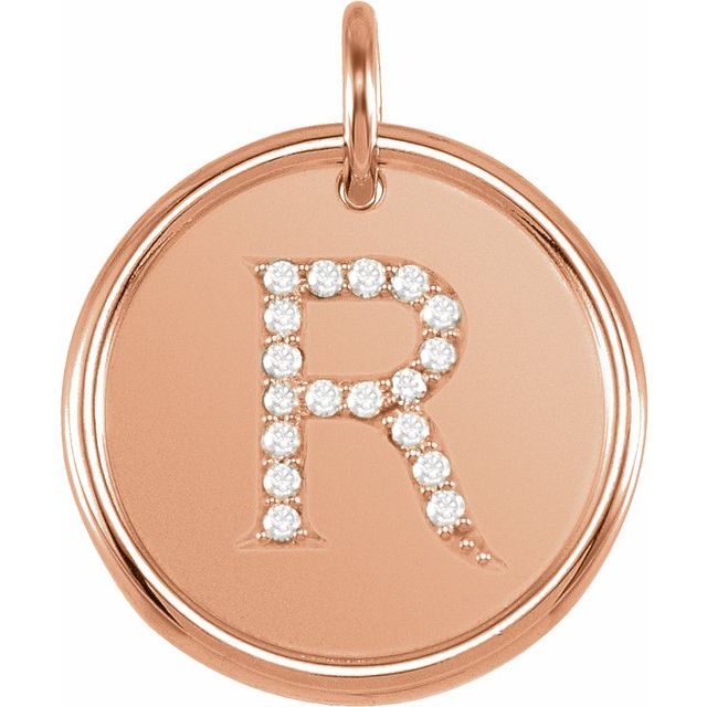 14K Rose .07 CTW Natural Diamond Posh Mommy? Initial R Pendant