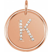 14K Rose .08 CTW Natural Diamond Posh Mommy? Initial K Pendant