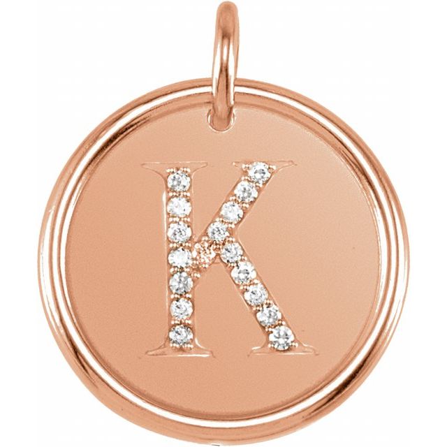 14K Rose .08 CTW Natural Diamond Posh Mommy? Initial K Pendant