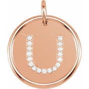 14K Rose .08 CTW Natural Diamond Posh Mommy? Initial U Pendant