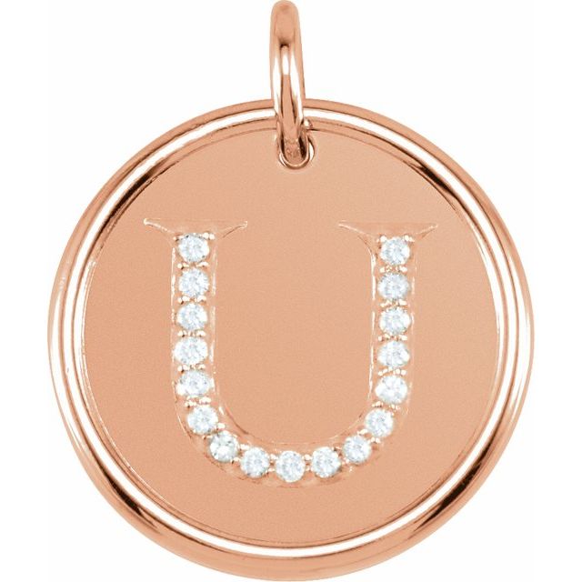 14K Rose .08 CTW Natural Diamond Posh Mommy? Initial U Pendant