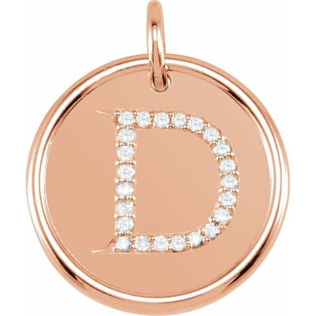14K Rose .08 CTW Natural Diamond Posh Mommy? Initial D Pendant