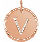 14K Rose .07 CTW Natural Diamond Posh Mommy? Initial V Pendant