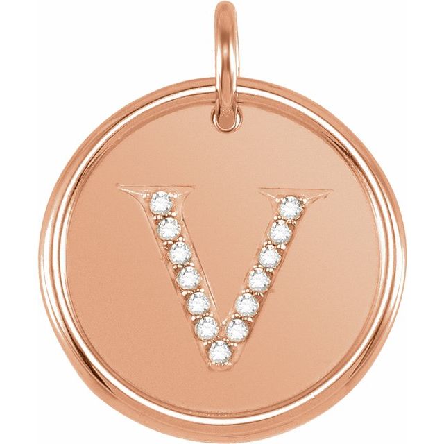 14K Rose .07 CTW Natural Diamond Posh Mommy? Initial V Pendant