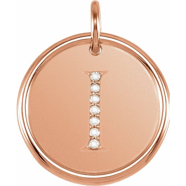14K Rose .04 CTW Natural Diamond Posh Mommy? Initial I Pendant