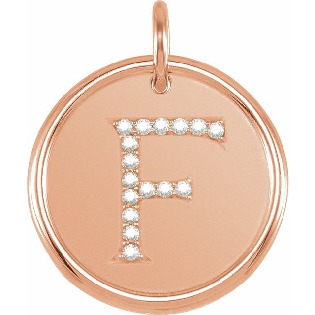 14K Rose .08 CTW Natural Diamond Posh Mommy? Initial F Pendant
