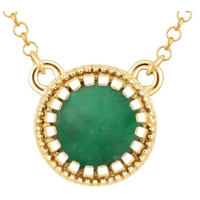 14K Yellow Natural Emerald "May" 18" Birthstone Necklace - Quality 14Ky - Motek Jewelry