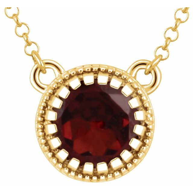 Jewelry State 14K Yellow Natural Mozambique Garnet Birthstone Necklace - January - 18 inch - Motek Jewelry