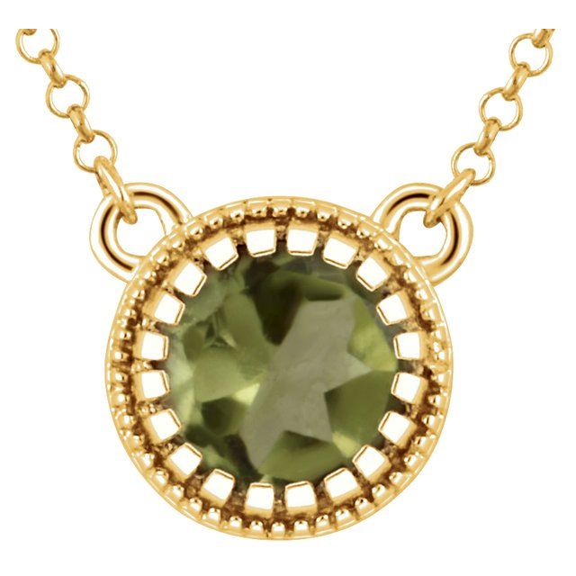 14K Yellow Natural Peridot August Birthstone Necklace - 18" - Motek Jewelry