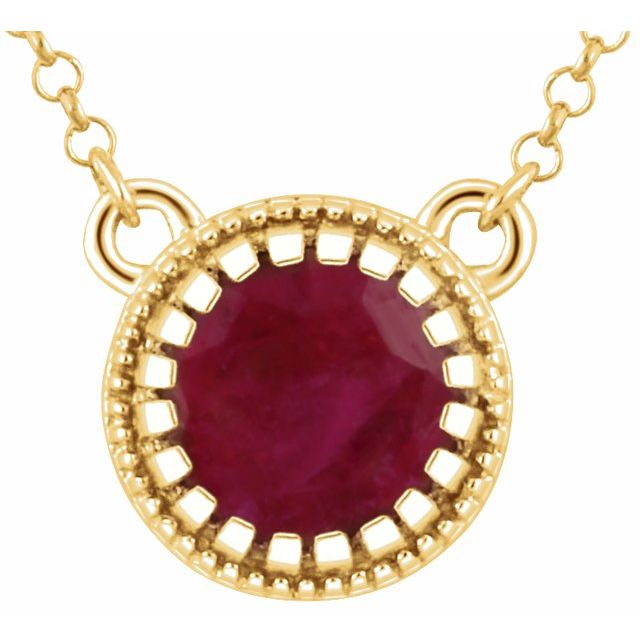 14K Yellow Natural Ruby Birthstone Necklace - July - Jewelry State Set - Motek Jewelry