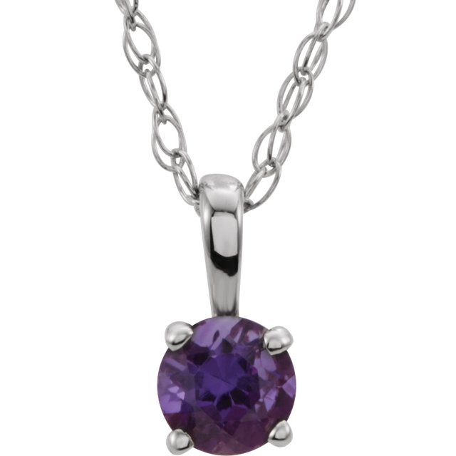 14K White Gold 3 mm Natural Amethyst Youth Solitaire Necklace - Motek Jewelry