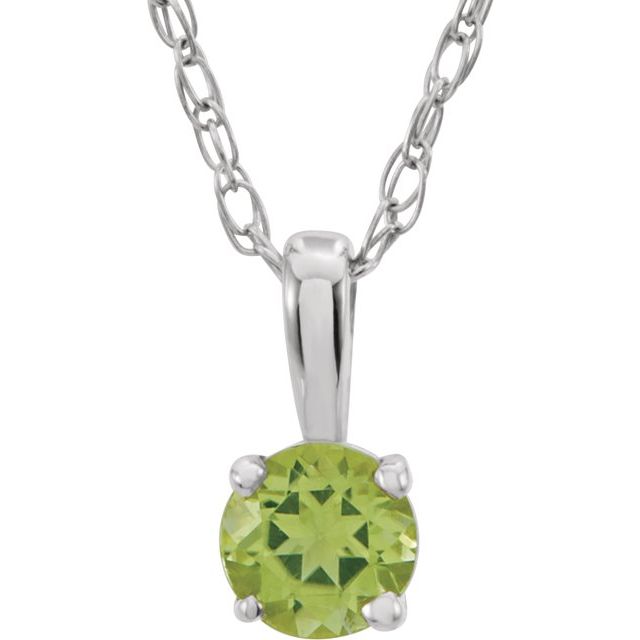 14K White Gold 3 mm Natural Peridot Youth Solitaire Necklace - Part Number 28393:70013:P - Motek Jewelry