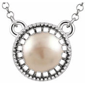 14K White Cultured Freshwater Pearl June 18" Birthstone Necklace - Motek Jewelry