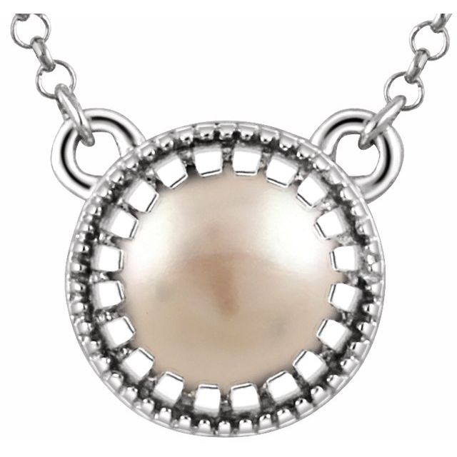 14K White Cultured Freshwater Pearl June 18" Birthstone Necklace - Motek Jewelry