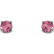14K White Natural Pink Tourmaline Youth Earrings