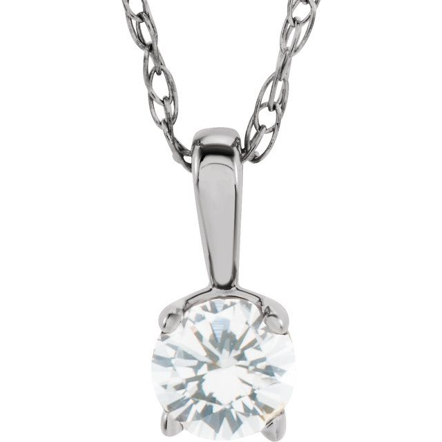 Sterling Silver 3 mm Imitation Diamond Youth Solitaire 14" Necklace