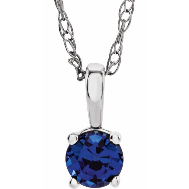 14K White Lab-Grown Blue Sapphire Youth Solitaire Necklace - 28393:70017:P - Motek Jewelry