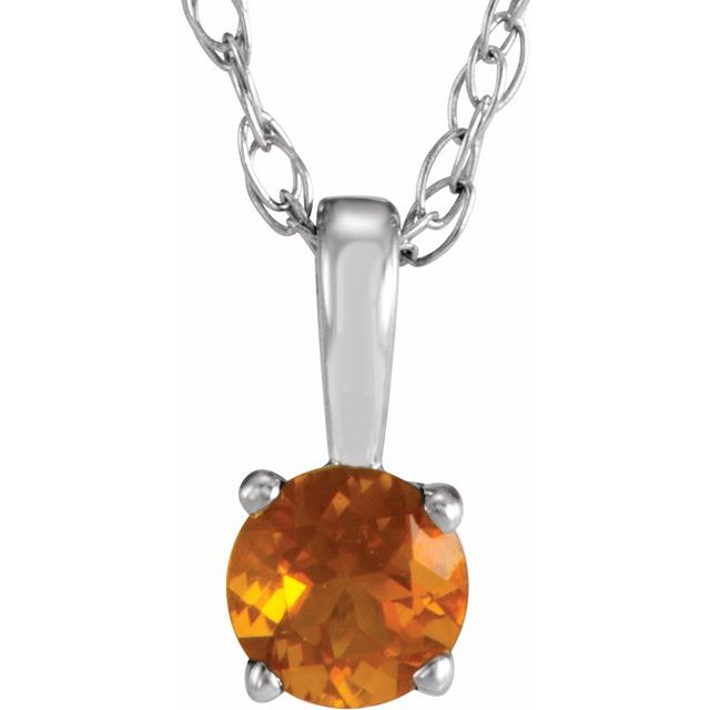 14K White Natural Citrine Youth Solitaire Necklace - 3 mm by Brand Name - Motek Jewelry