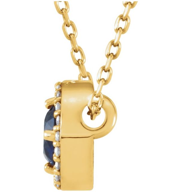 14K Yellow Lab-Grown Blue Sapphire & .05 CTW Natural Diamond Halo-Style 16" Necklace