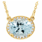 14K Yellow Natural Aquamarine & .04 CTW Natural Diamond 16 1/2" Necklace
