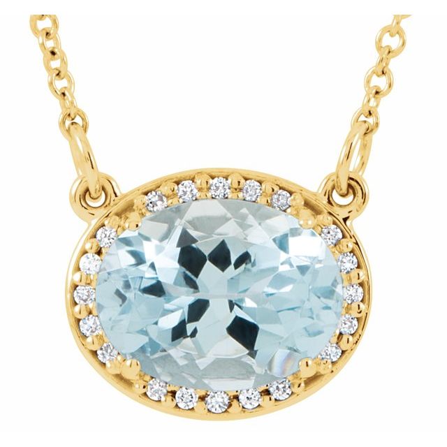 14K Yellow Natural Aquamarine & .04 CTW Natural Diamond 16 1/2" Necklace