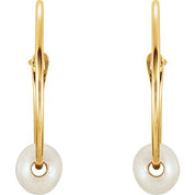 14K Yellow Cultured White Freshwater Pearl Youth Huggie Earrings