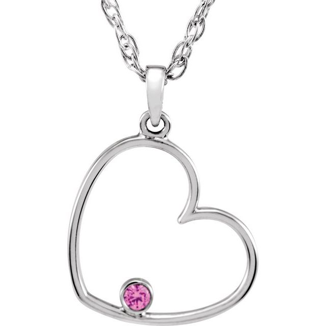 Sterling Silver 2 mm Imitation Pink Cubic Zirconia Heart 18" Necklace