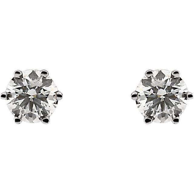14K White 3/4 CTW Natural Diamond 6-Prong Stud Earrings