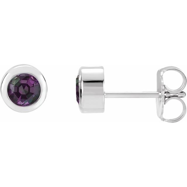 14K White Lab-Grown Alexandrite Bezel-Set Earrings