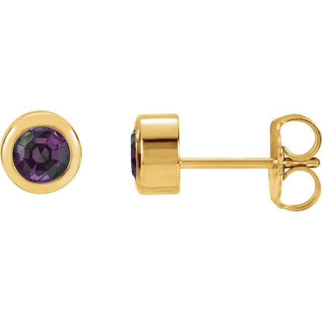 14K Yellow Lab-Grown Alexandrite Bezel-Set Earrings