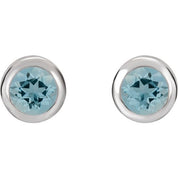 Rhodium-Plated Sterling Silver Natural Aquamarine Bezel-Set Earrings