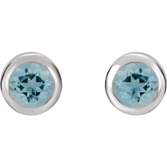Rhodium-Plated Sterling Silver Natural Aquamarine Bezel-Set Earrings