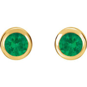 14K Yellow Lab-Grown Emerald Bezel-Set Earrings