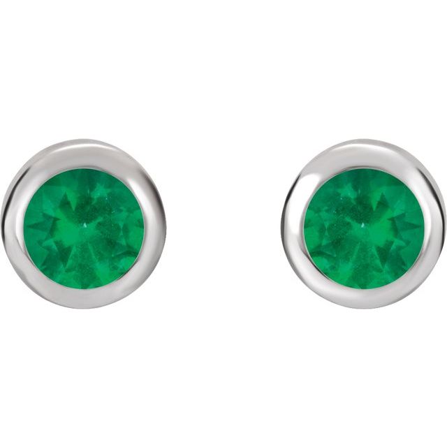 14K White Lab-Grown Emerald Bezel-Set Earrings
