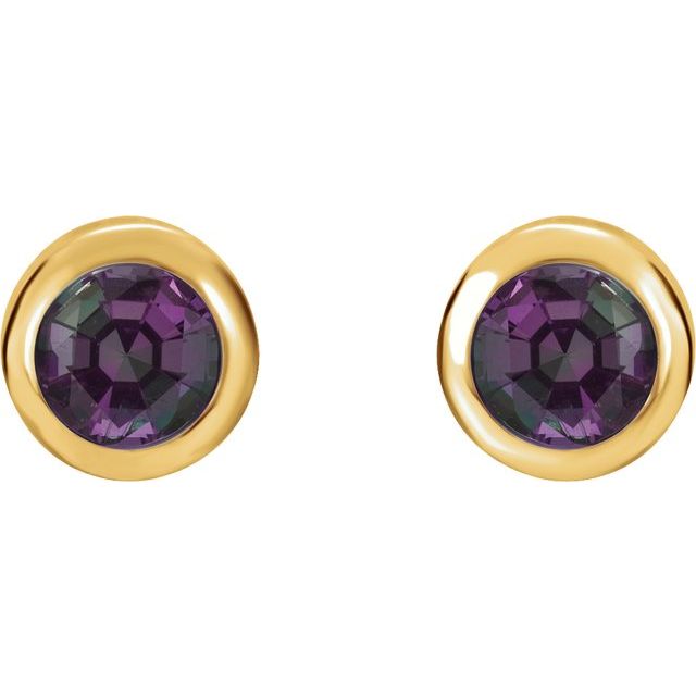 14K Yellow Lab-Grown Alexandrite Bezel-Set Earrings