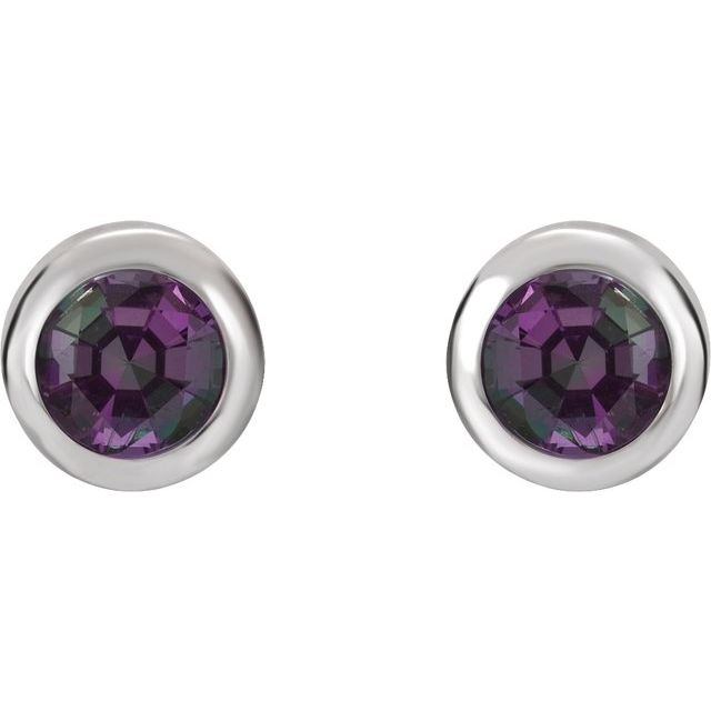 14K White Lab-Grown Alexandrite Bezel-Set Earrings