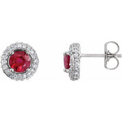 14K White Natural Ruby & 1/3 CTW Natural Diamond Earrings