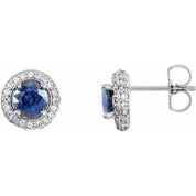 14K White Natural Blue Sapphire & 1/3 CTW Natural Diamond Earrings