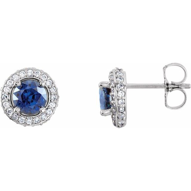 14K White Natural Blue Sapphire & 1/3 CTW Natural Diamond Earrings