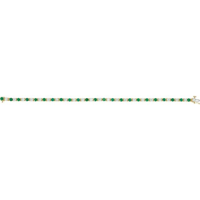 14K Yellow Natural Emerald & 2 1/3 CTW Natural Diamond Line 7" Bracelet