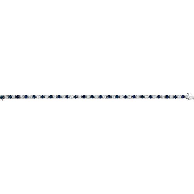 14K White Lab-Grown Blue Sapphire & 2 3/8 CTW Natural Diamond Line 7" Bracelet