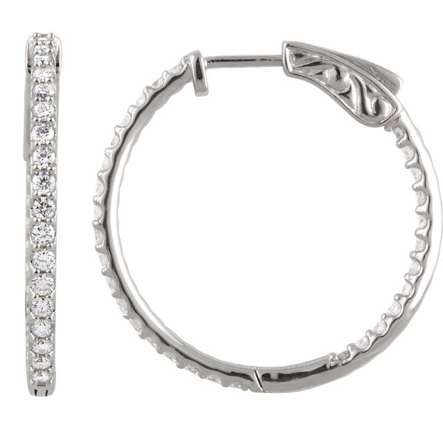 Sterling Silver Imitation White Cubic Zirconia Hinged Hoop Earrings - 26.5 mm