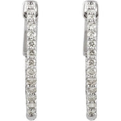 14K White 1/2 CTW Lab-Grown Diamond Inside-Outside 19 mm Hinged Hoop Earrings
